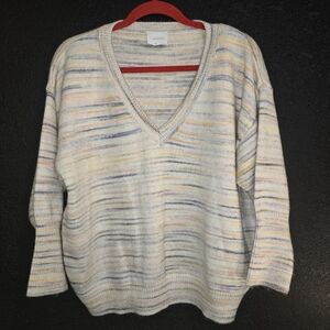 Sundays Womens Knit V-Neck Long Sleeve Pullover Sweater Top Size Large
